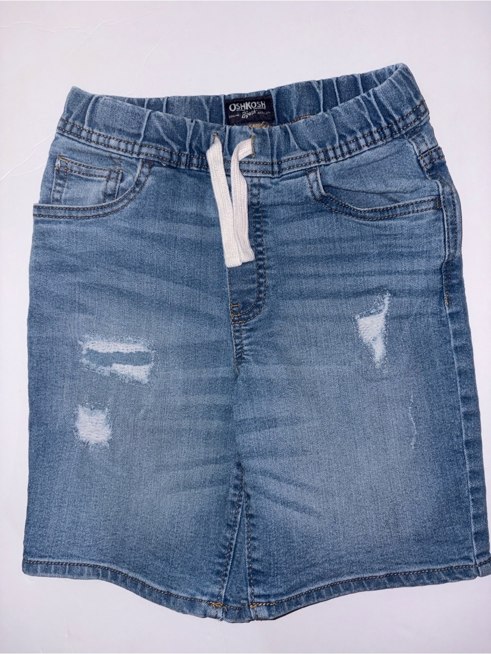 OshKosh B'gosh Light Blue Distressed Denim Shorts with Drawstring